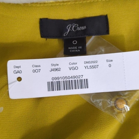 J.Crew Faux-Wrap Blouse Top Drapey Velvet Waist Tie Balloon Sleeve Yellow‎ 0 - Picture 12 of 12